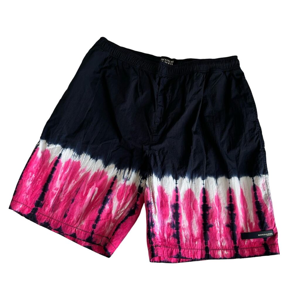 Scotch & Soda Men’s Navy Blue and Pink Tie Dye Nylon Swim Shorts Size Medium